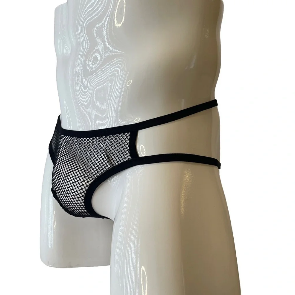 Mens Thong G-String Mesh Sheer Cutouts Black Small NWT Sexy